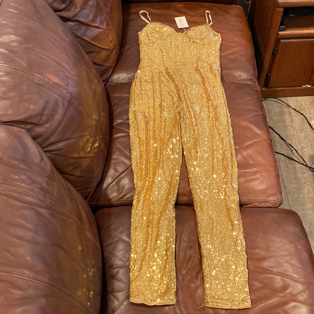 Funky gold sequin onsie / jumpsuit Medium